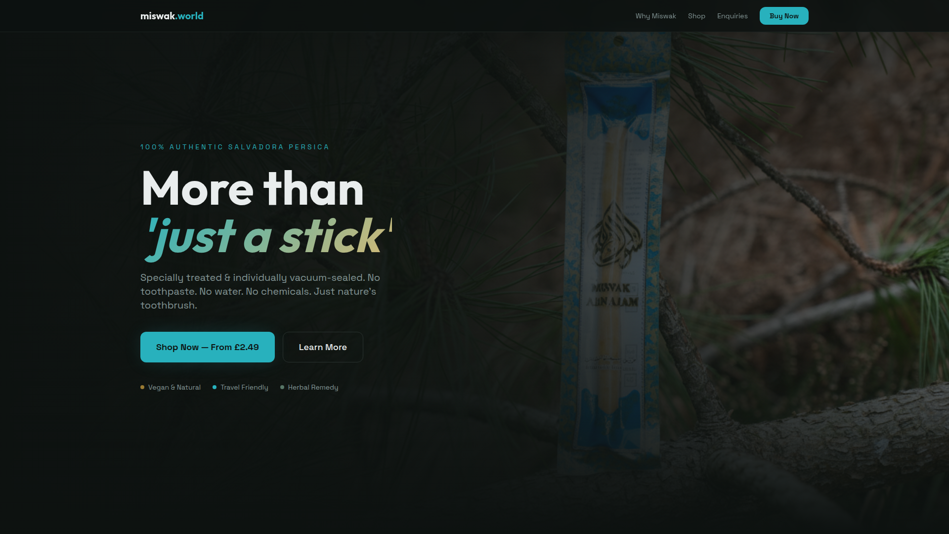 Custom responsive website design portfolio by Daniel Wright - miswak.world - E-commerce store for authentic Salvadora Persica miswak sticks
