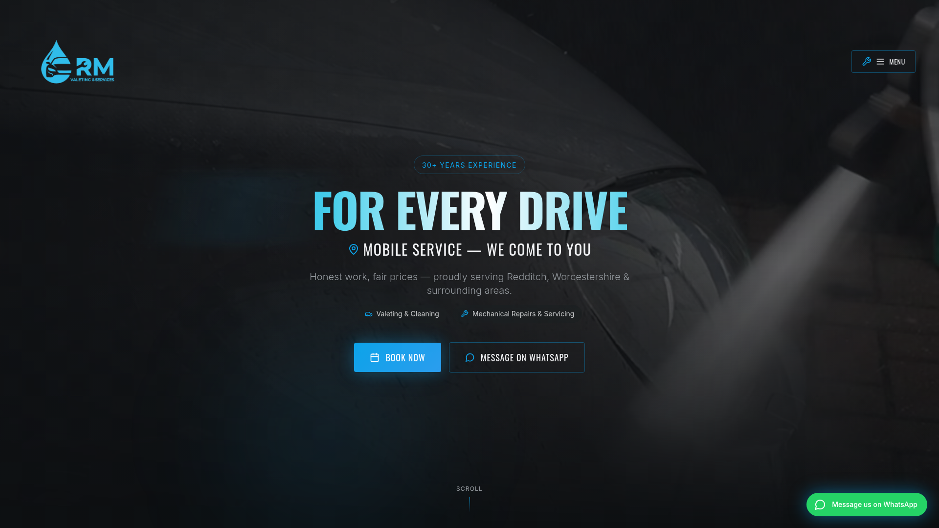 Custom responsive website design portfolio by Daniel Wright - rmvaletingandservices.co.uk - Mobile valeting, cleaning & mechanical services in Worcestershire